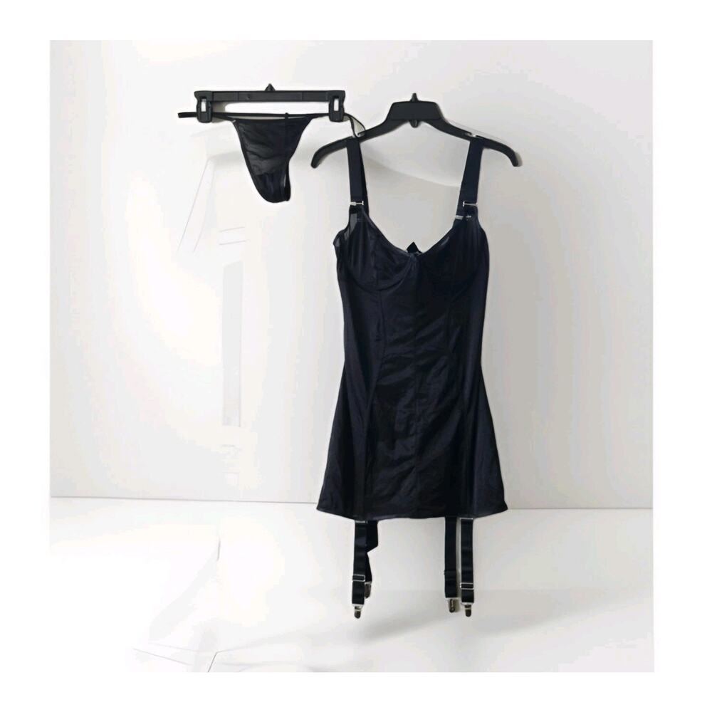 House of Desire Yasmine Shine Mesh Open Cup Babydoll Set Black Sz 1X /2X